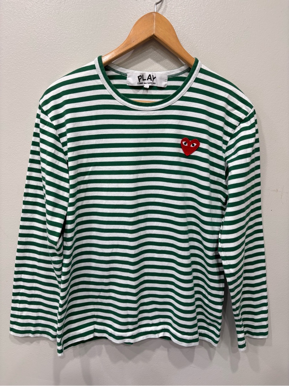 PLAY Comme des Garçons Green Striped Long Sleeve T-Shirt Women’s Size Medium